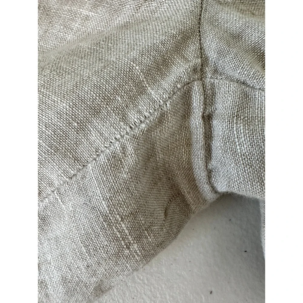 Quince Linen Pants Size L Oatmeal Beige Pull on Straight Leg Elastic Waist